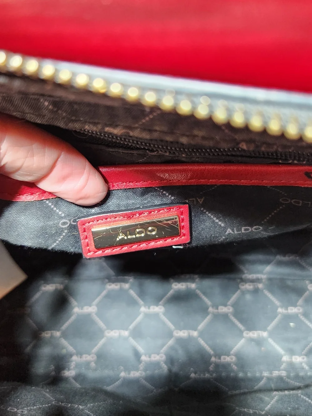ALDO Quilted Red Chain-Handle Shoulder Bag Faux Leather - Picture 4 of 11